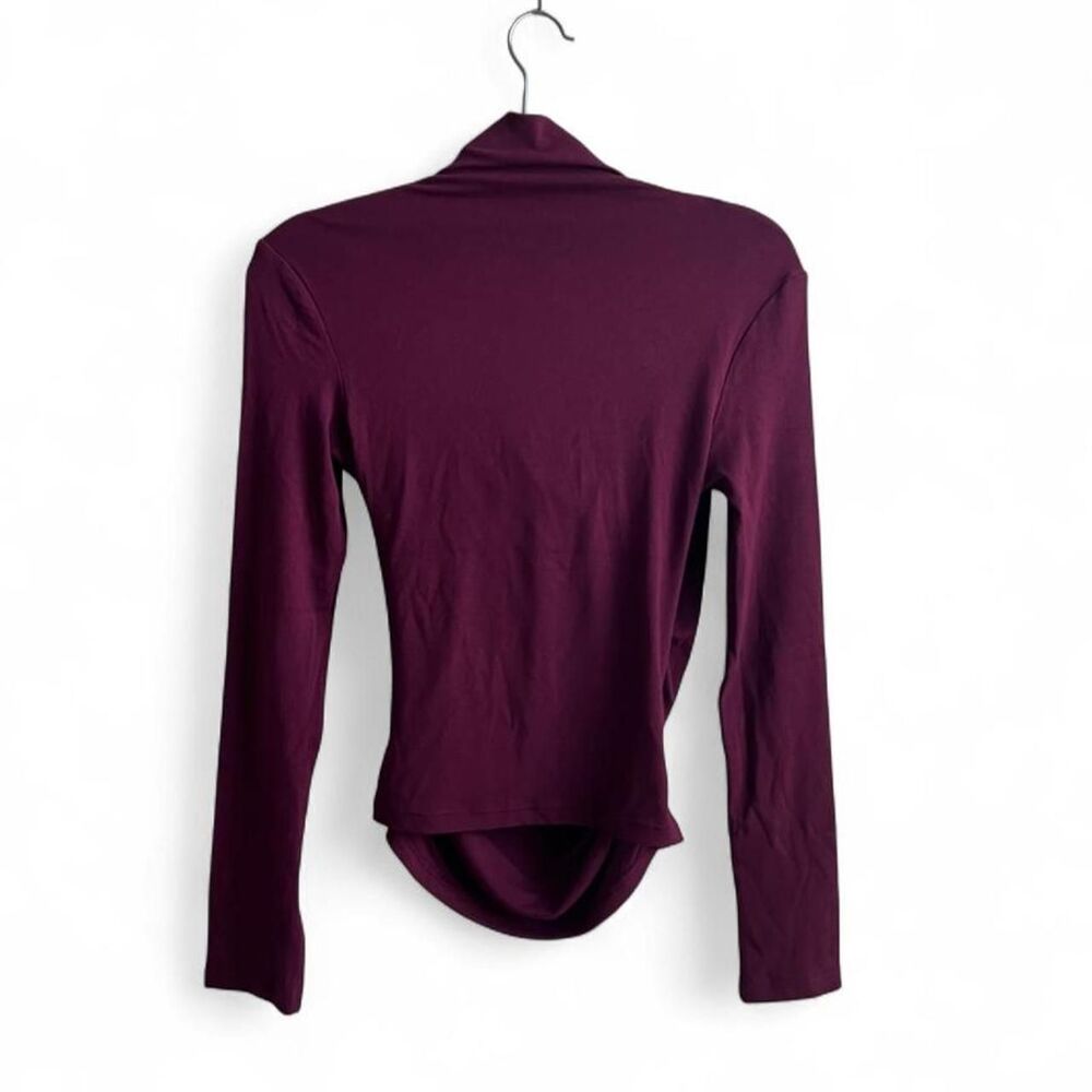 Burgundy Ruched Wrap Long Sleeve Top Women's Size Small - Picture 4 of 5